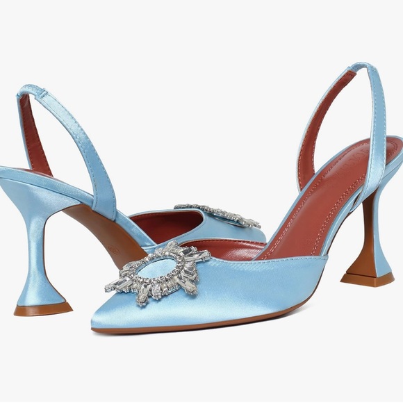 Elegant Blue Satin Slingback Heels - Picture 3 of 7